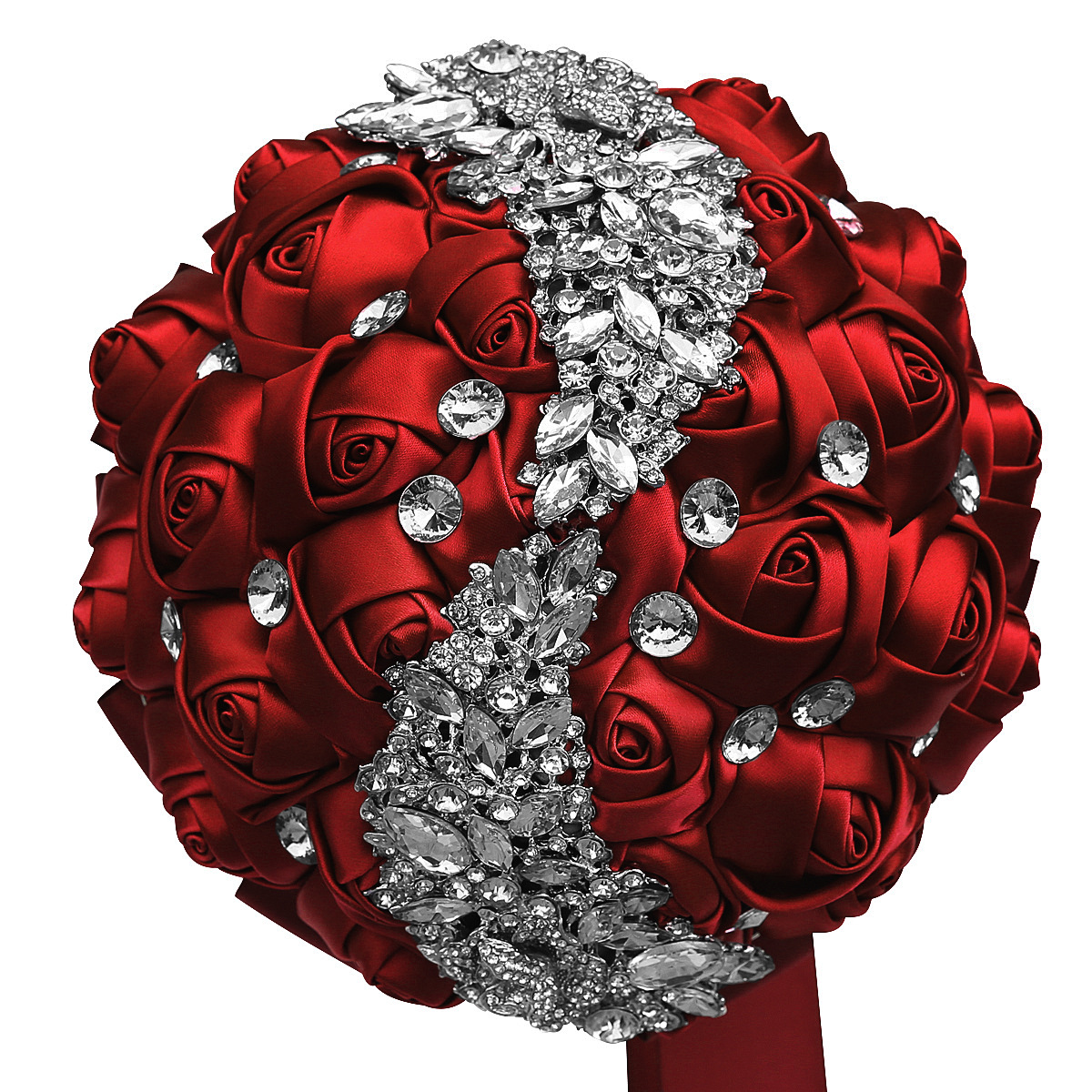 Artificial Satin Wedding Flowers Bridal Bouquet Hand made Flower Rhinestone Crystal Beaded Bridesmaid Bride Weddings Bouquet de mariage Custom Color