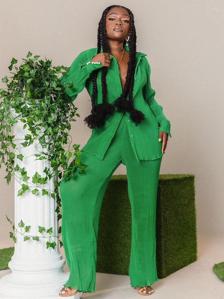 Women' Two Piece Pants Women Tracksuit 2 Set Long Sleeve Pleated Shirt And Streetwear Lady Casual Outfits Wholesale Bulk Drop, Green
Women' Two Piece Pants Women Tracksuit 2 Set Long Sleeve Pleated Shirt And Streetwear Lady Casual Outfits Wholesale Bulk Drop, Green
