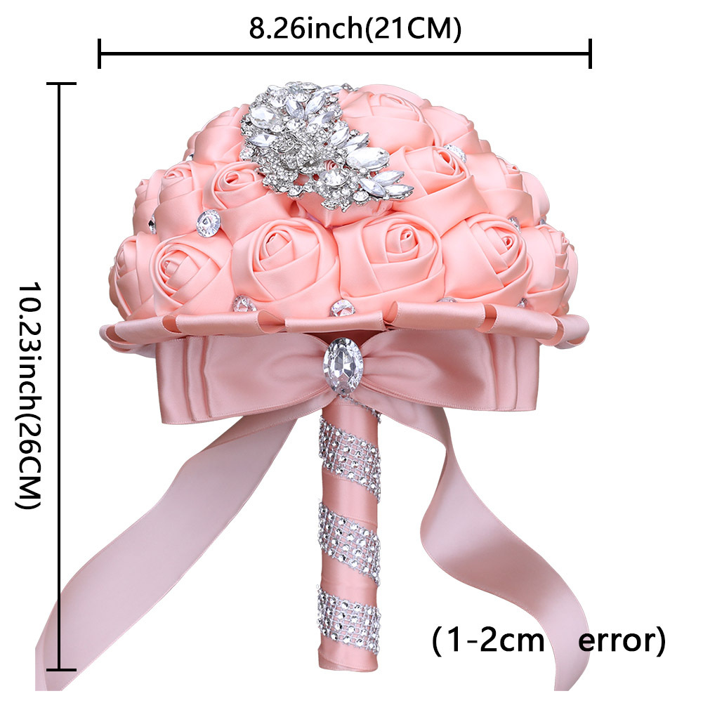 Artificial Satin Wedding Flowers Bridal Bouquet Hand made Flower Rhinestone Crystal Beaded Bridesmaid Bride Weddings Bouquet de mariage Custom Color