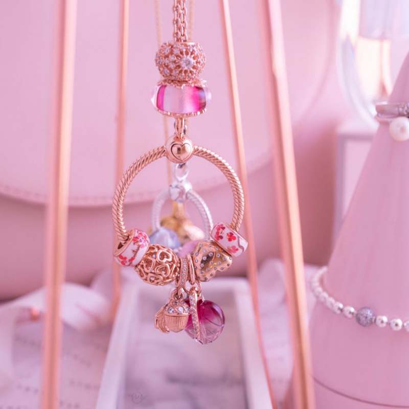 The New Popular 925 Sterling Silver Charm Rose Shining Leaf Flower Crane Is Suitable For Primitive Bracelet Ladies DIY Jewelry