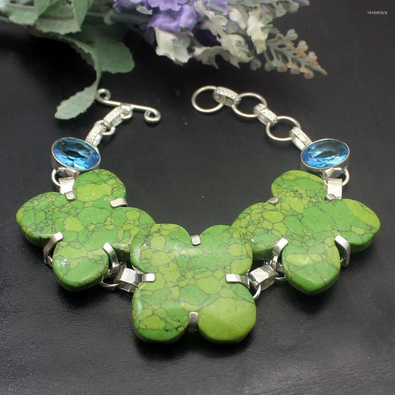 Link Bracelets Hermosa 49% OFF Natural Green Turquoisee Topazz Chain Links Bracelet 8.5 Inch HP61 Jewelry