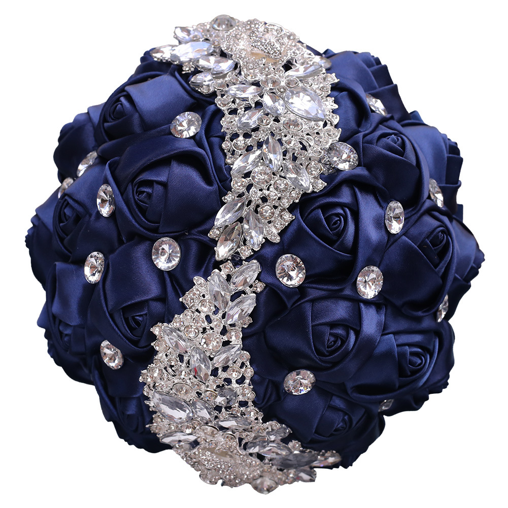 Artificial Satin Wedding Flowers Bridal Bouquet Hand made Flower Rhinestone Crystal Beaded Bridesmaid Bride Weddings Bouquet de mariage Custom Color