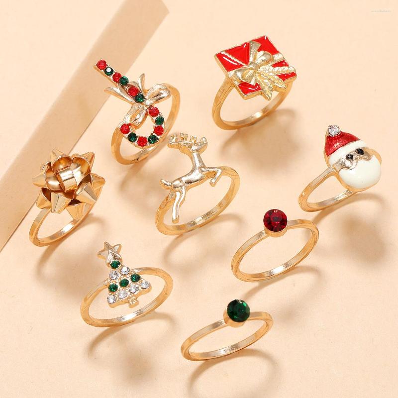 Wedding Rings European And American Accessories With Christmas Tree Gift Wand Santa Claus Bow Elk Rhinestone Ring 8 Piece Set For Holiday
Wedding Rings European And American Accessories With Christmas Tree Gift Wand Santa Claus Bow Elk Rhinestone Ring 8 Piece Set For Holiday