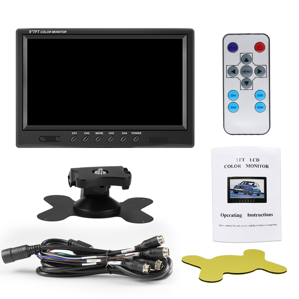9 Inch TFT LCD Split Screen Quad Monitor Security Surveillance Car Headrest Rear View Monitor Parking Rear View Camera System