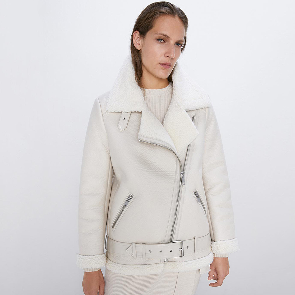 Women's Jackets Thick and warm faux leather jacket Coat women's beige long-sleeved belt women winter fashion streetwear Tops 221109