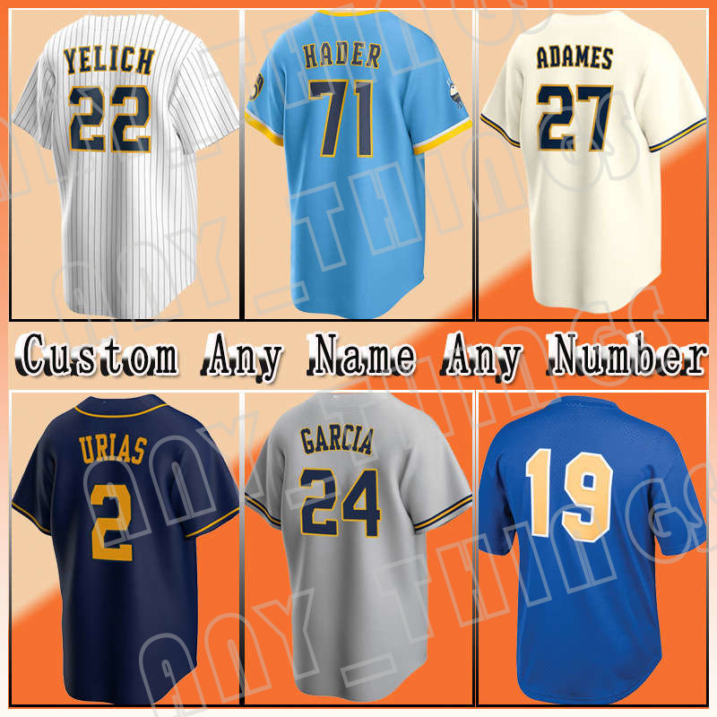 22 Christian Yelich Baseball 27 Willy Adames Custom Jerseys Retro Josh Hader Robin Yount 39 Corbin Burnes 11 Rowdy Tellez 2 Luis Urias 12 Hunter Renfroe 6 Lorenzo Cain