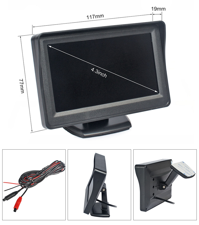 4.3inch Car Monitor Vehicle Rear View Reverse Backup Car LED Camera Video Parking System Car Charger Easy Installation