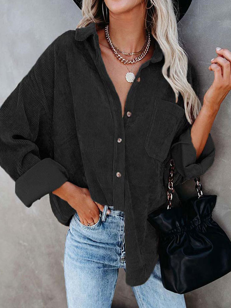Women's Jackets Autumn Corduroy Woman Long Shirt Button Coat Fashion Overshirt Loose Female 221109