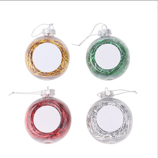 Sublimation 4 colors Pendants Thermal Heat Transfer Christmas Blnak Patch Transparent Ornament Floc Clear Plastic Christmas Ball Pendant DIY Accessori