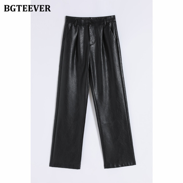 Women's Pants Capris BGTEEVER Stylish Chic Loose Women PU Leather Autumn Winter Fashion Ladies High Waist Straight Faux Trousers 221109