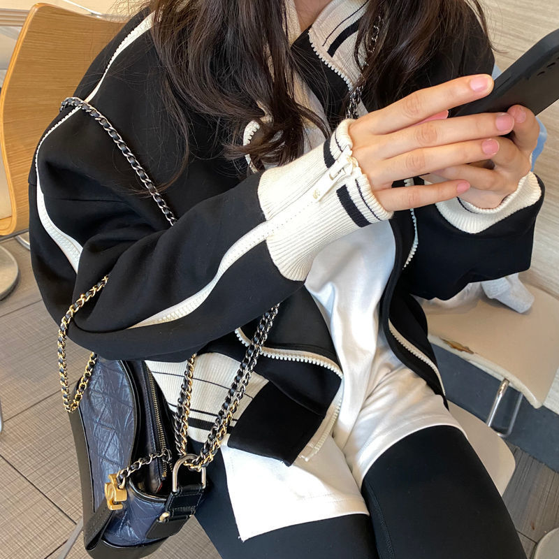 Women's Jackets Deeptown Black Women Korean Fashion Oversized Casual Harajuku Zipper Thin Fleece Coat Female Outerwear Crop Street Style 221109