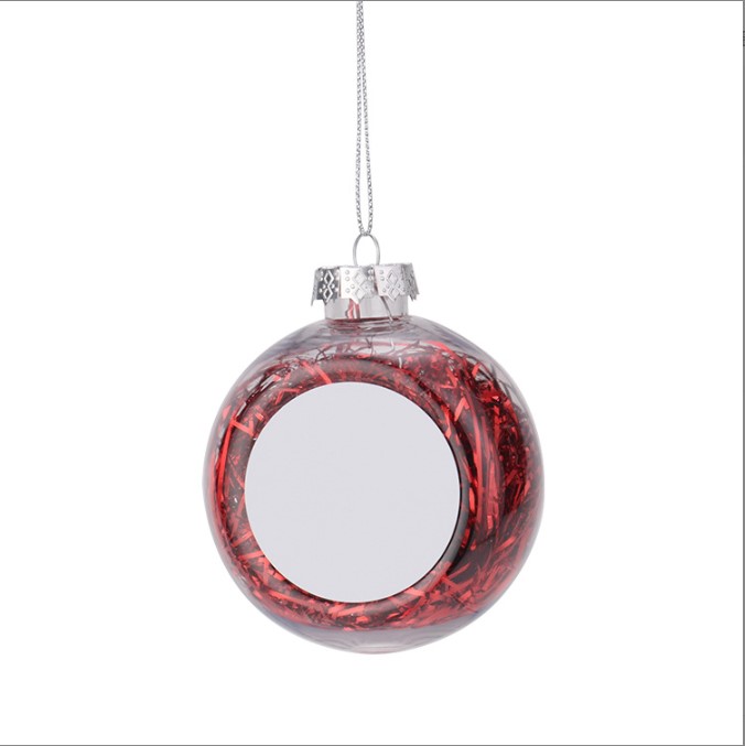 Sublimation 4 colors Pendants Thermal Heat Transfer Christmas Blnak Patch Transparent Ornament Floc Clear Plastic Christmas Ball Pendant DIY Accessori