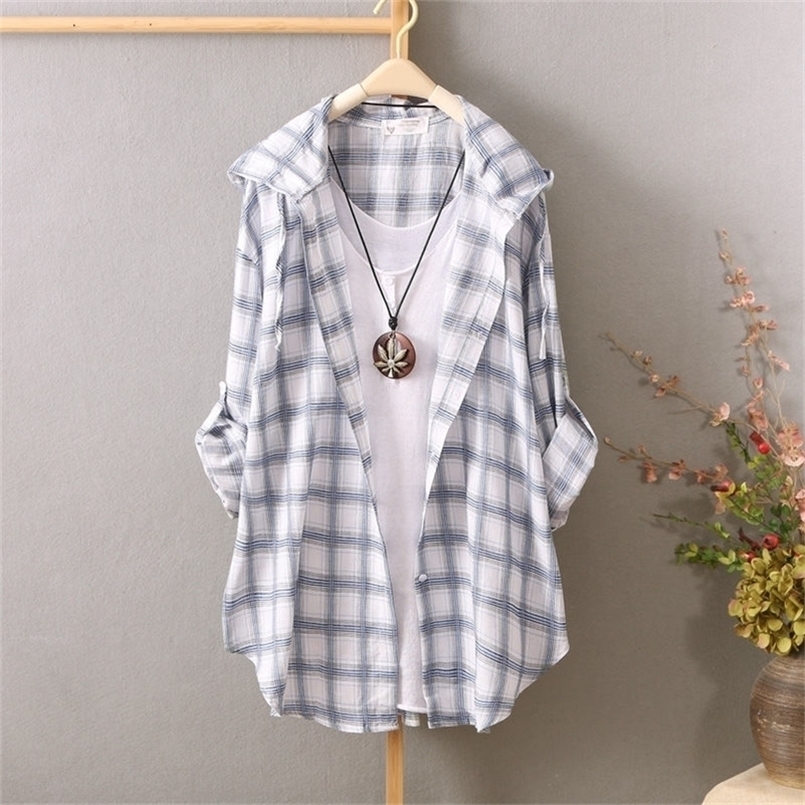 Women's Jackets Summer Casual Thin Coat Plaid Hoodie Long-sleeved Women Sun Protection Top Outerwear 221109