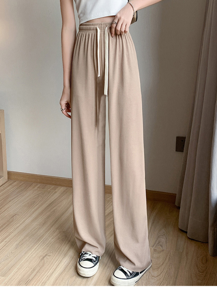 Women's Pants Capris Summer Lace Up Wide Leg for Women Casual High Waist Long Ice Silk Pleated Loose Trousers Female Slacks 221109