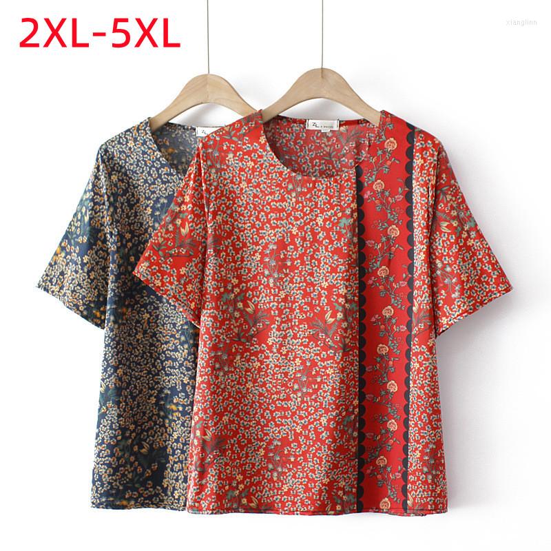 Shirt 2022 Ladies Summer Plus Size Tops For Women Large Short Sleeve Loose Satin Red Floral Print T-shirt 2XL 3XL 5XL
Shirt 2022 Ladies Summer Plus Size Tops For Women Large Short Sleeve Loose Satin Red Floral Print T-shirt 2XL 3XL 5XL