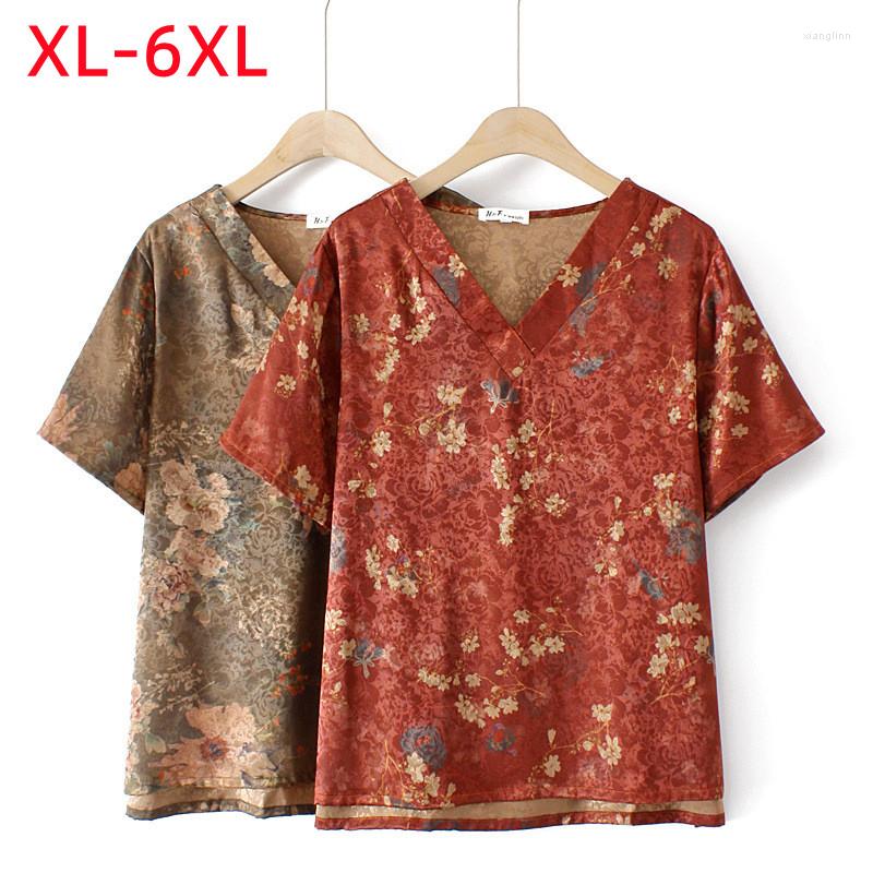 Shirt 2022 Ladies Summer Plus Size Tops For Women Large Short Sleeve Loose Red Satin Floral Print T-shirt 3XL 4XL 5XL 6XL
Shirt 2022 Ladies Summer Plus Size Tops For Women Large Short Sleeve Loose Red Satin Floral Print T-shirt 3XL 4XL 5XL 6XL