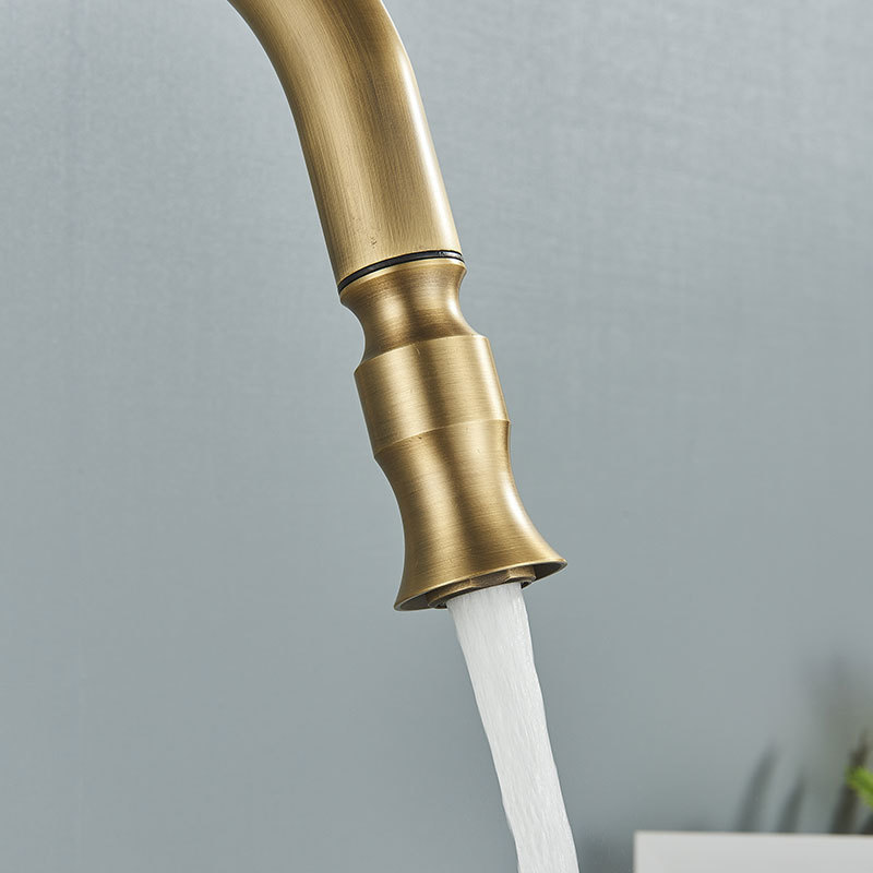 Kitchen Faucets Antique Brass Europe Faucet Deck Mount Free Rotation Pull Out Soft Water Wash Cold Mixer Crane Taps 221109