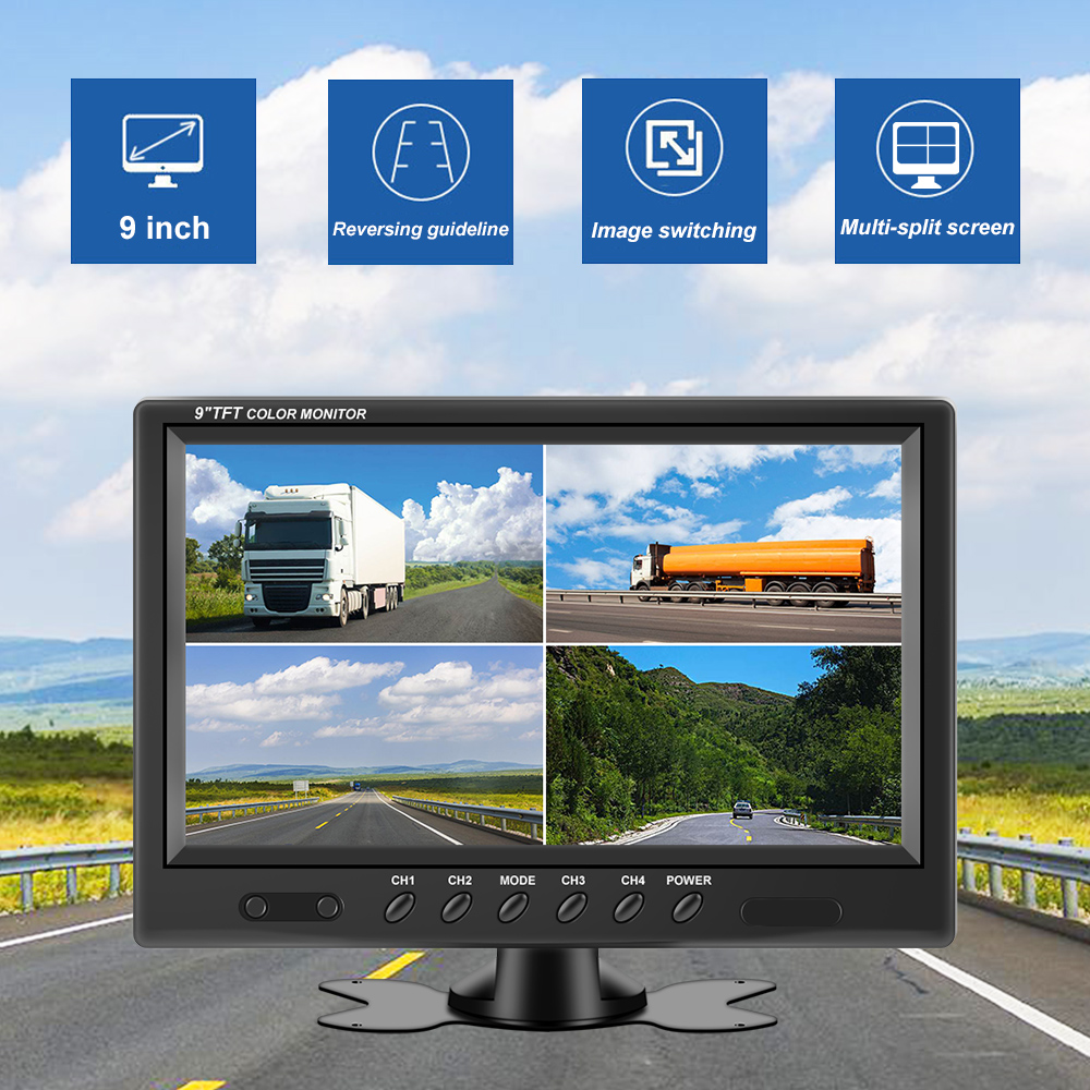 9 Inch TFT LCD Split Screen Quad Monitor Security Surveillance Car Headrest Rear View Monitor Parking Rear View Camera System