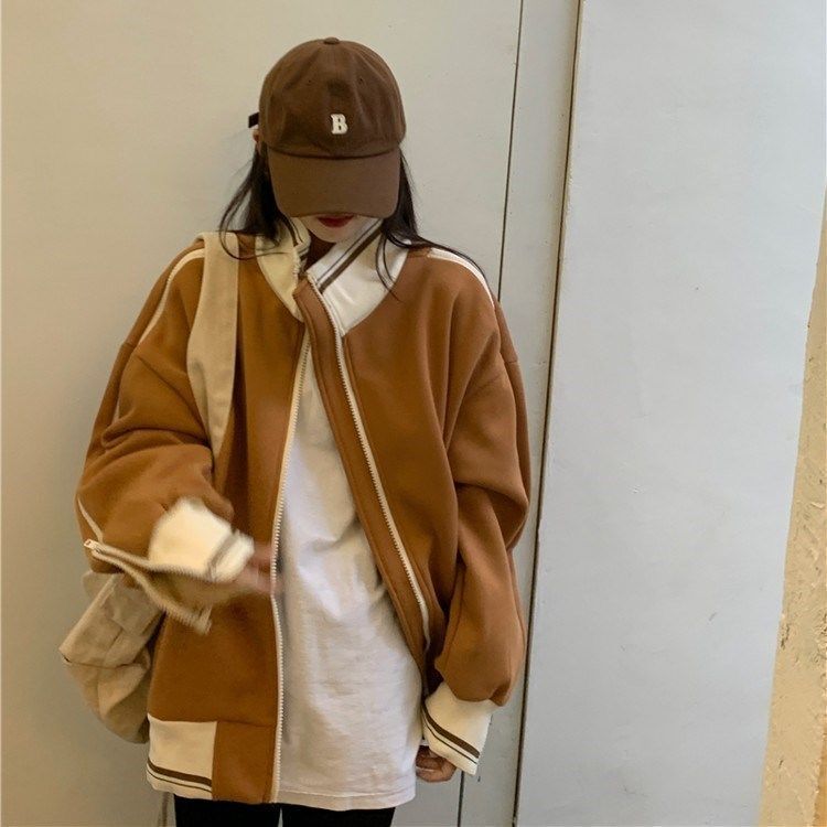 Women's Jackets Deeptown Black Women Korean Fashion Oversized Casual Harajuku Zipper Thin Fleece Coat Female Outerwear Crop Street Style 221109