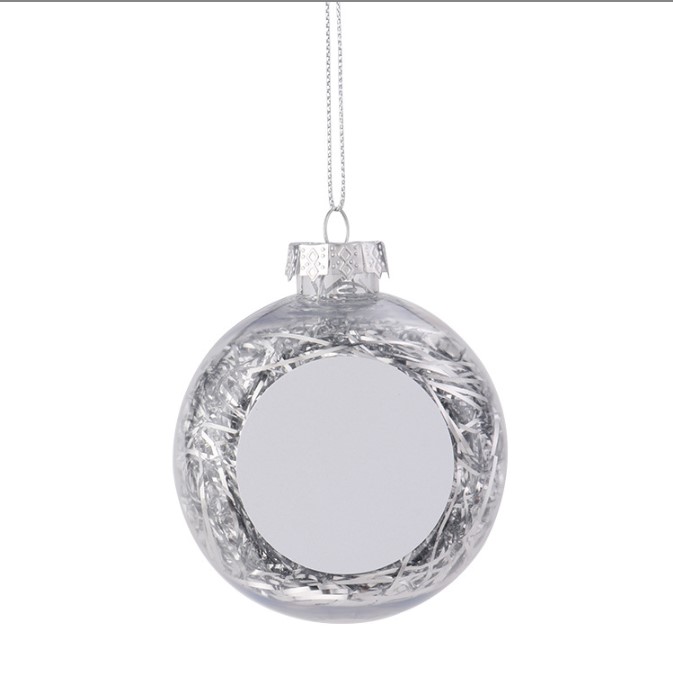 Sublimation 4 colors Pendants Thermal Heat Transfer Christmas Blnak Patch Transparent Ornament Floc Clear Plastic Christmas Ball Pendant DIY Accessori