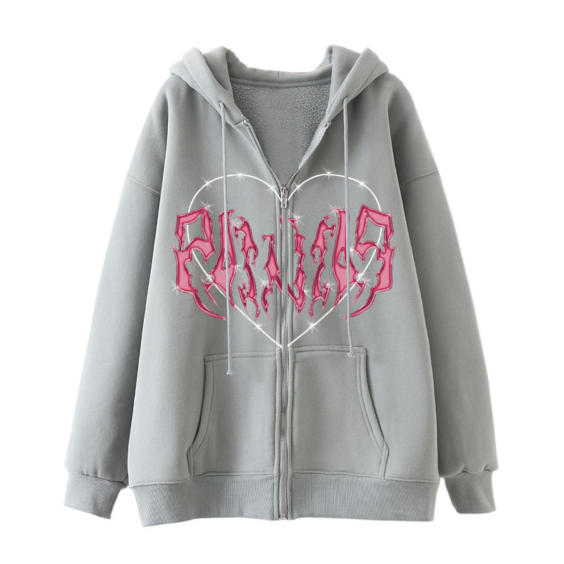 Women's Hoodies Sweatshirts Women Zip Up Hoodie Autumn Winter Goth Punk Pocket Print Long Sleeve Jackets Coats Female Harajuku Oversized Hooded 2