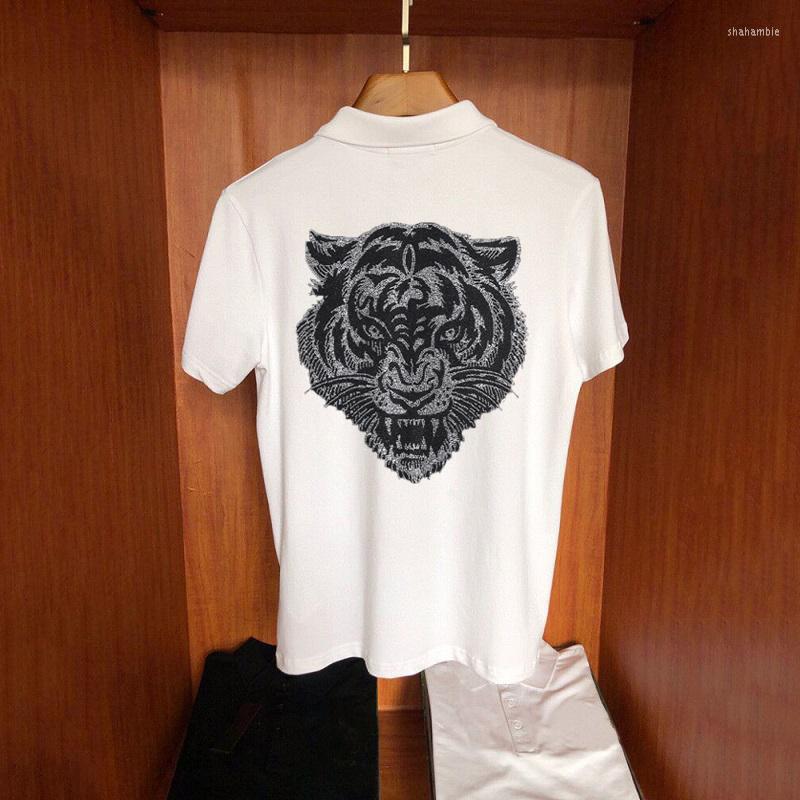 Men's Polos Comfortable Summer Short Sleeve High Quality Polo Shirt Diamond Heavy Craft Tiger Domineering Design Asia M-5XL, As shown asian size