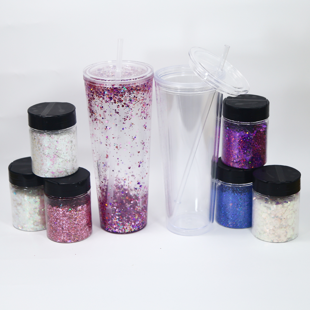 Local warehouse 24oz pre-drilled snow globe acrylic tumblers with flat lid straw clear double walled plastic cup drinking beverage tumblers 25pcs/case