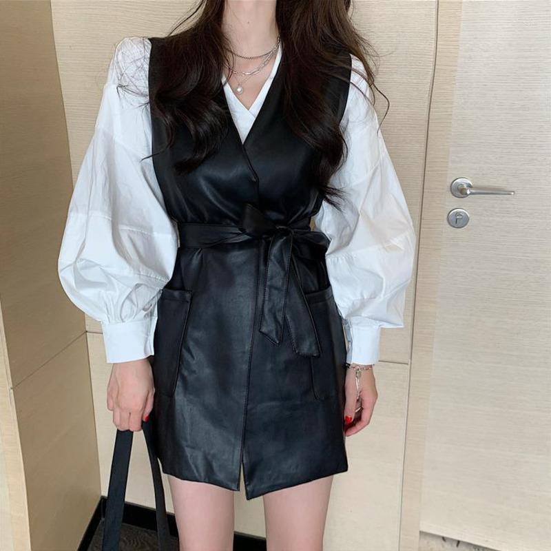 Women' Vests Faux Leather Vest Women Pu Femme Motorcycle Loose Sleeveless Sashes Waistcoat Autumn Korean Blouse Long Sleeve Female Shirt, White
Women' Vests Faux Leather Vest Women Pu Femme Motorcycle Loose Sleeveless Sashes Waistcoat Autumn Korean Blouse Long Sleeve Female Shirt, White