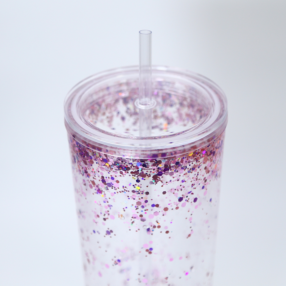 Local warehouse 24oz pre-drilled snow globe acrylic tumblers with flat lid straw clear double walled plastic cup drinking beverage tumblers 25pcs/case