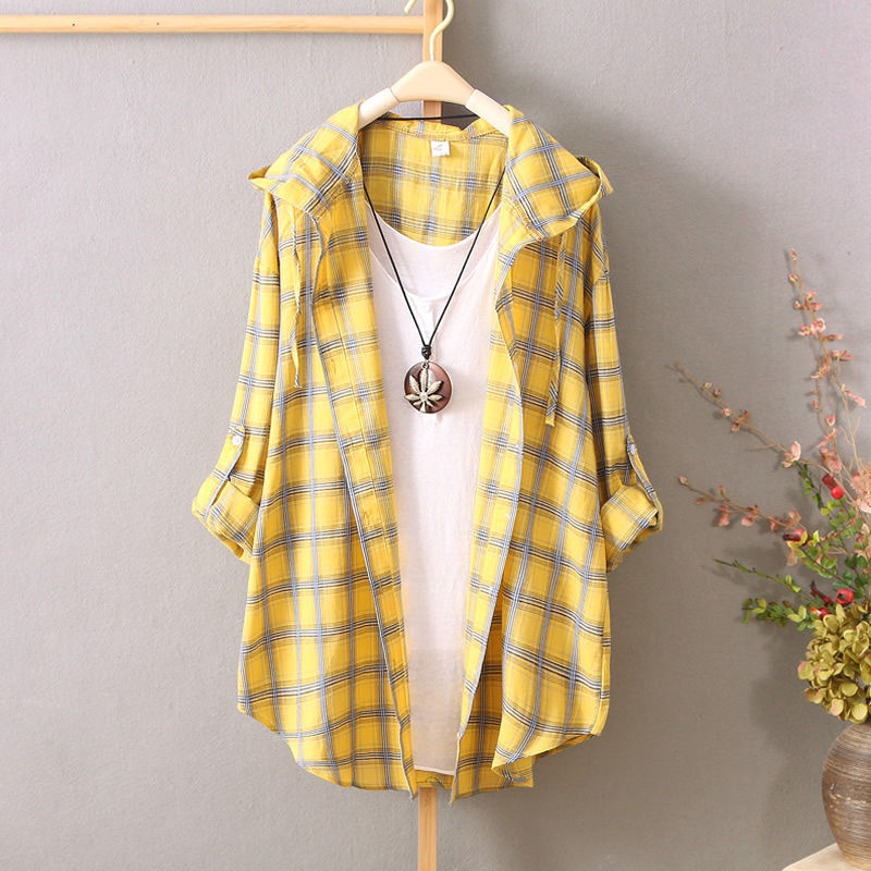 Women's Jackets Summer Casual Thin Coat Plaid Hoodie Long-sleeved Women Sun Protection Top Outerwear 221109