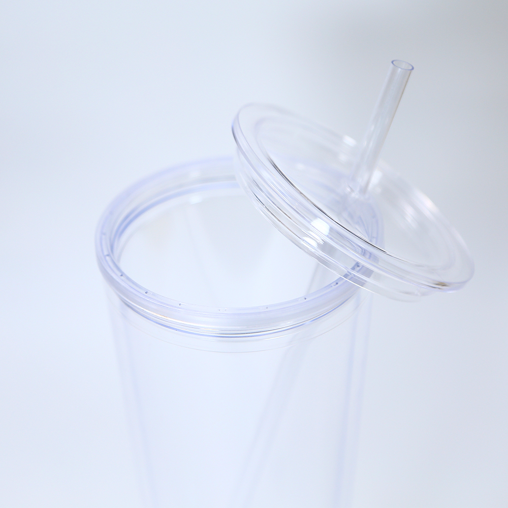 Local warehouse 24oz pre-drilled snow globe acrylic tumblers with flat lid straw clear double walled plastic cup drinking beverage tumblers 25pcs/case