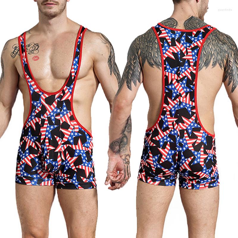 Undershirts Sexy Bodysuits Men One Piece Jumpsuit Blue Star Flag Print Clothes Erotic Lingerie High Waist Wrestling Men' Underwear
Undershirts Sexy Bodysuits Men One Piece Jumpsuit Blue Star Flag Print Clothes Erotic Lingerie High Waist Wrestling Men' Underwear