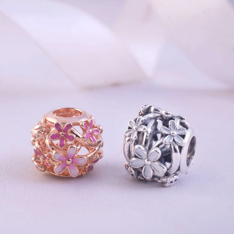 The New Popular 925 Sterling Silver Charm Rose Shining Leaf Flower Crane Is Suitable For Primitive Bracelet Ladies DIY Jewelry