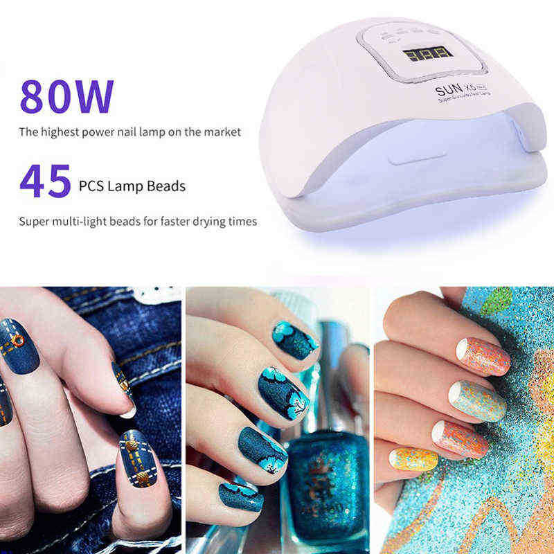 Nxy Lamp for Manicure 80/54w Uv Led Drying Nails Dryer Machine Gel Polish Auto Sensing Tools Lcd Display 220624