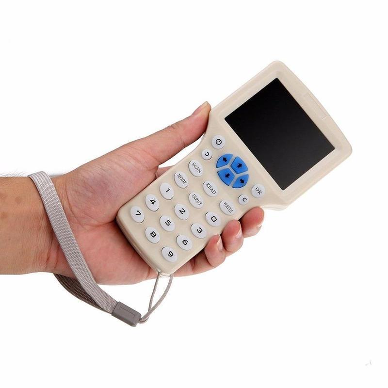 Access Control Card Reader English 10 Frequency RFID Writer Copier Duplicator ICID with USB Cable for 125Khz 1356Mhz Cards LCD Sc