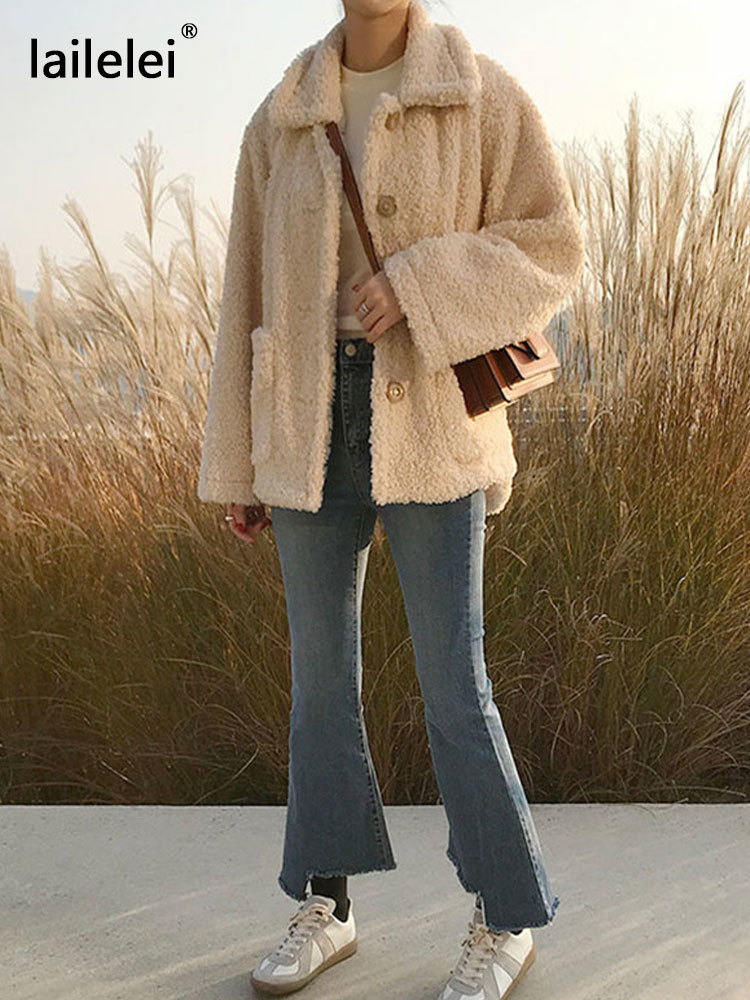 Women's Jackets Faux Fur Thick Coat For Women Autumn Warm Soft Loose Jacket Female Outerwear Button Plush Ladies Casual Winter Overcoat 221109