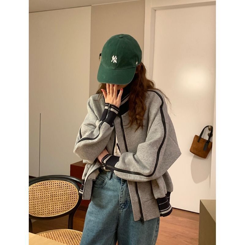 Women's Jackets Deeptown Black Women Korean Fashion Oversized Casual Harajuku Zipper Thin Fleece Coat Female Outerwear Crop Street Style 221109