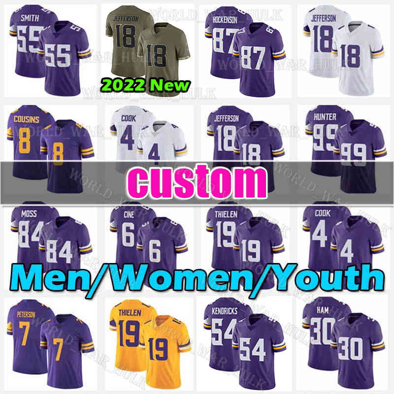 18 Justin Jefferson Jersey T.J. Hockenson Football Dalvin Cook Adam Thielen TJ Harrison Smith Kirk Cousins DJ Wonnum Randy Moss Minnesota Vikings Patrick Peterson Ham, Custom women (w j)
18 Justin Jefferson Jersey T.J. Hockenson Football Dalvin Cook Adam Thielen TJ Harrison Smith Kirk Cousins DJ Wonnum Randy Moss Minnesota Vikings Patrick Peterson Ham, Custom women (w j)