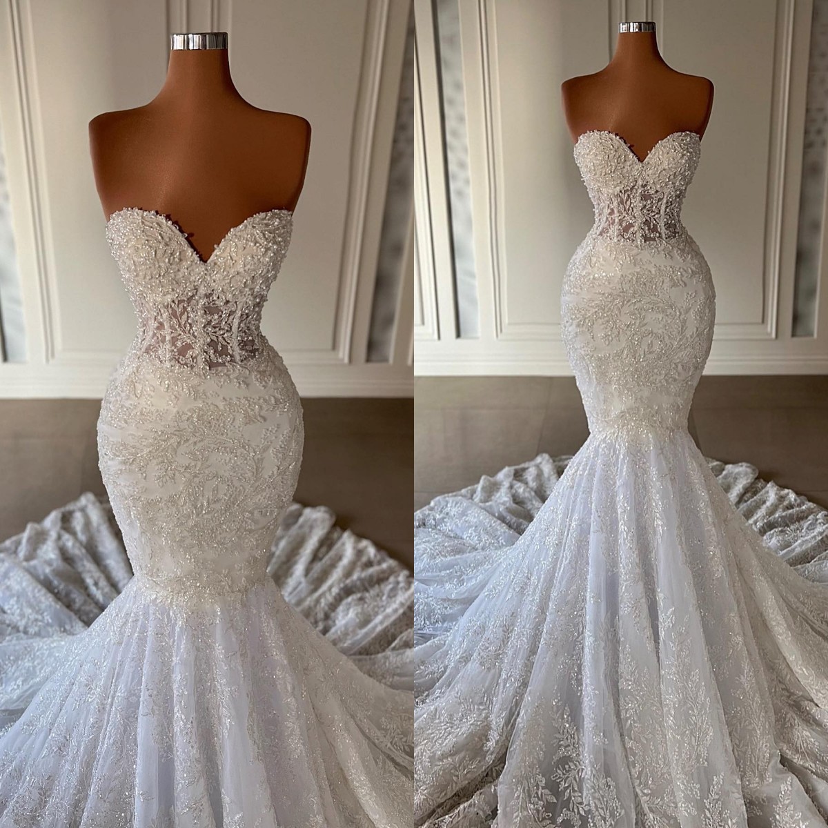 Sexy 2023 Mermaid Wedding Dress For Women Sweetheart Lace Appliqued Beaded Bridal Gowns Arabic Dubai vestidos de novia