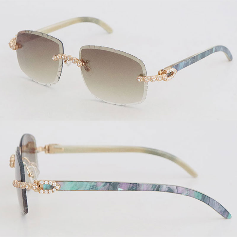Luxury Moissanite Diamond Set Rimless Sunglasses Womans Original Seashell Inside White Genuine Natural Horn Men glasses Carved lens Big Stones Glasses Size 62
Luxury Moissanite Diamond Set Rimless Sunglasses Womans Original Seashell Inside White Genuine Natural Horn Men glasses Carved lens Big Stones Glasses Size 62