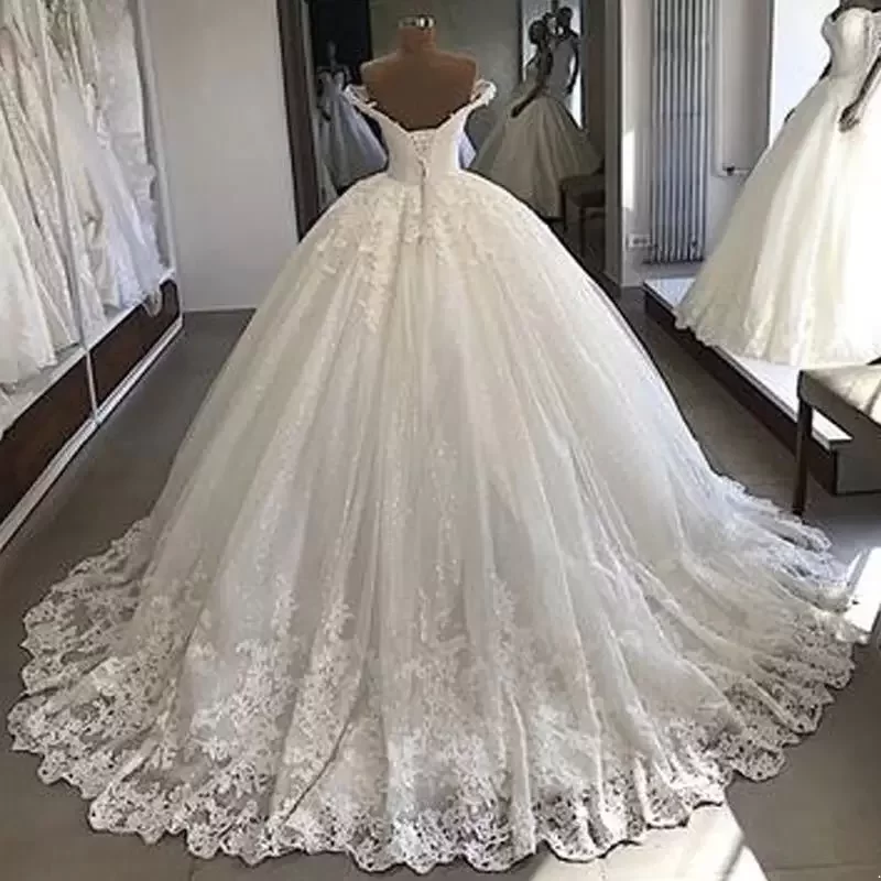 Vintage Vestidos Novia Casamento Bridal Gowns Ball Gown Lace Applique Wedding Dress Robe De