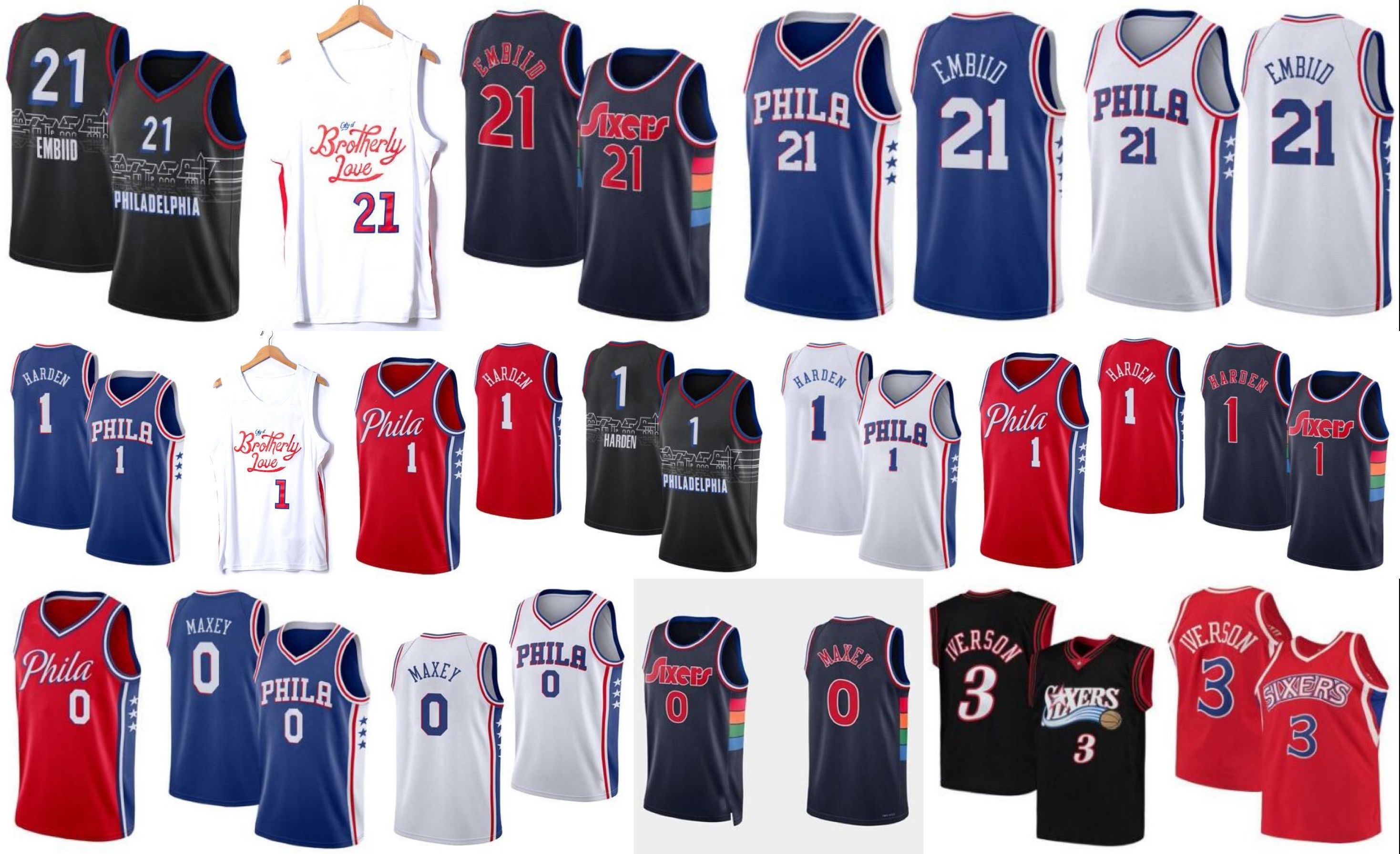 Tyrese Maxey James Harden Joel Embiid Basketball t-shirt Jersey 0 1 Allen Iverson Philadelphias 76er 21 Black White Red Blue City Jersey, As
Tyrese Maxey James Harden Joel Embiid Basketball t-shirt Jersey 0 1 Allen Iverson Philadelphias 76er 21 Black White Red Blue City Jersey, As