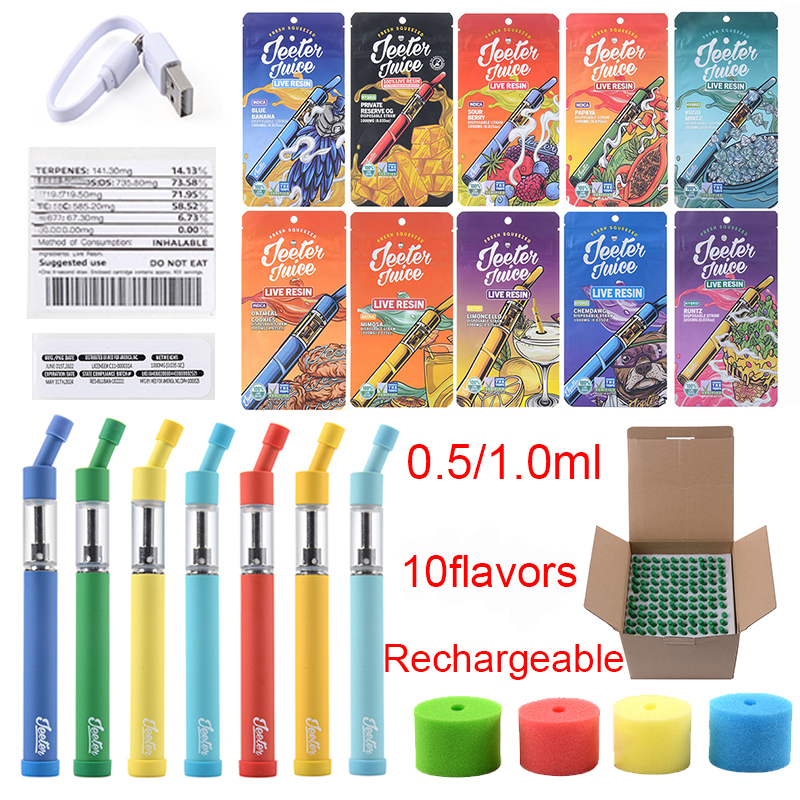 Jeeter Juice Rechargeable Disposables Vapes Pens E cigarettes 0.5ml 1ml Empty Starter Kits 180mah Tops Quality 10strains