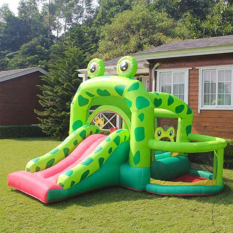 Cartoon frog outdoor small Inflatable Bouncers bounce house with slide children's playground naughty castle