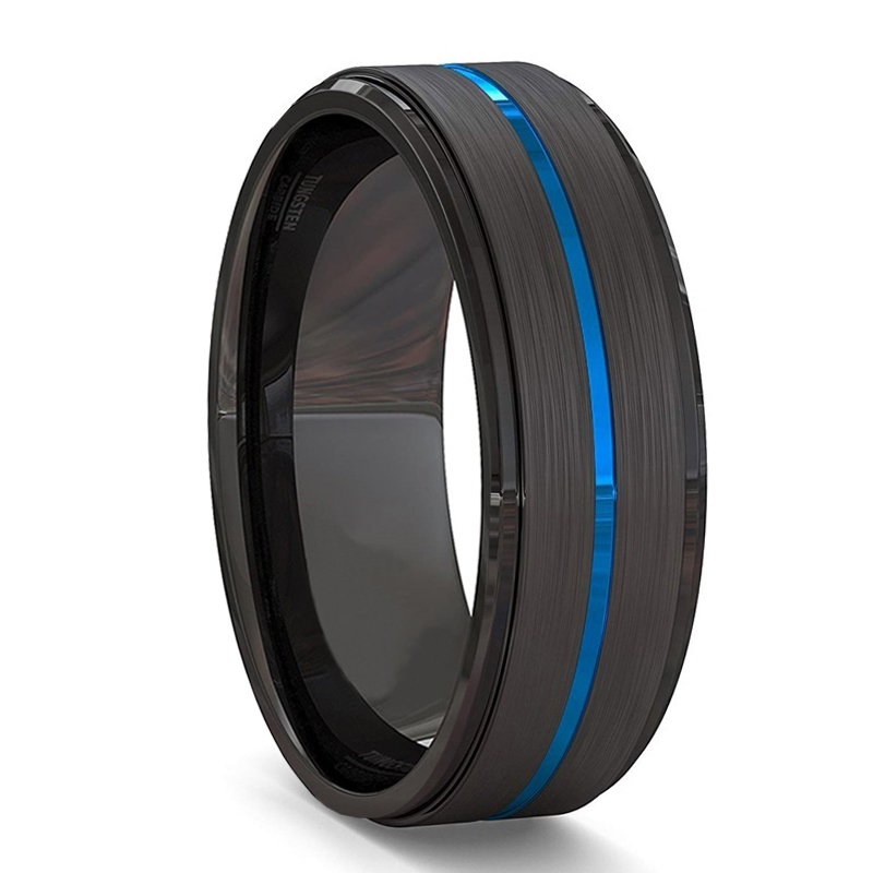 Fashion Black Wedding Rings For Inlaid Zircon Punk Men Stainless Steel Green Carbon Fibre Ring