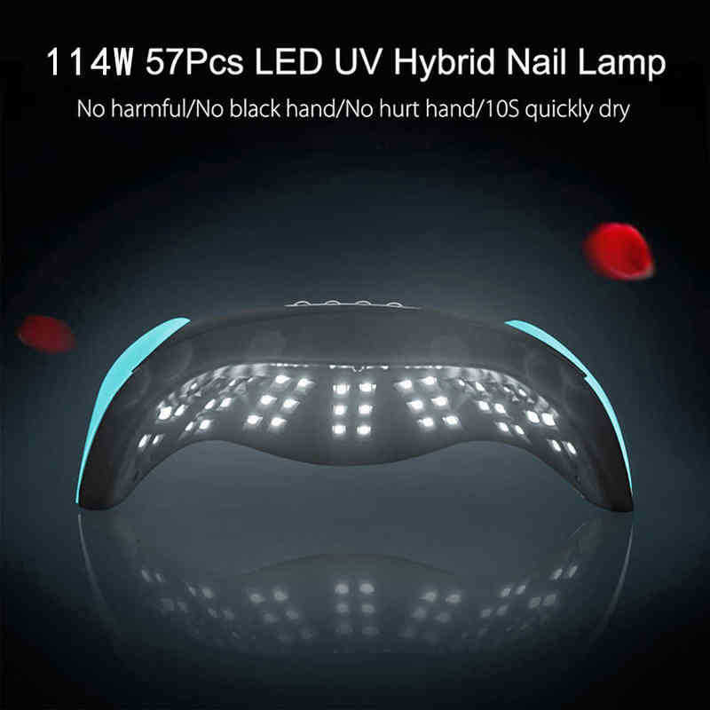 Nxy Lamp for Drying Nails 114w Led Dryer Professional Manicure Pedicure with Automatic Sensor 57 Beads 220624
