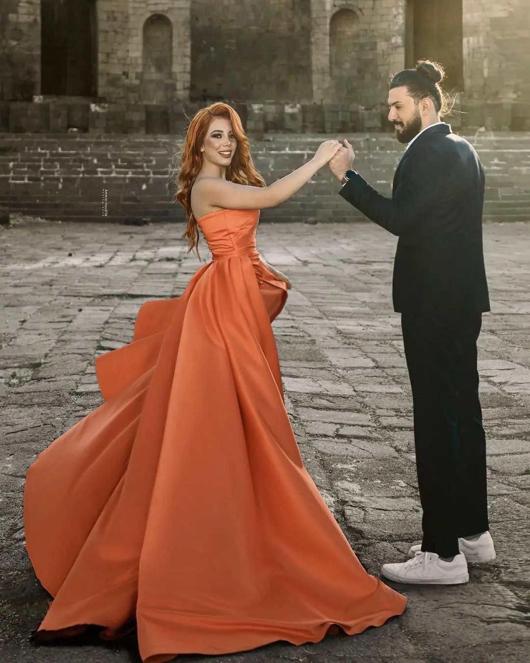 Fashion Orange Sweetheart Prom Dresses Sequins Haute Couture Party Dresses Side Split with Overskirts Custom Made Evening Dress