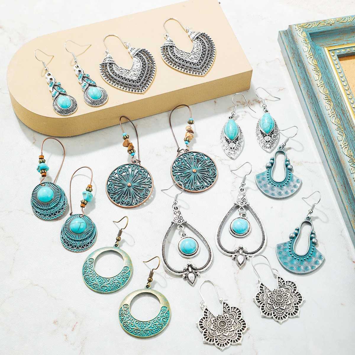 Earrings Turquoise National Style Earrings Set Bohemian 
Earrings Turquoise National Style Earrings Set Bohemian