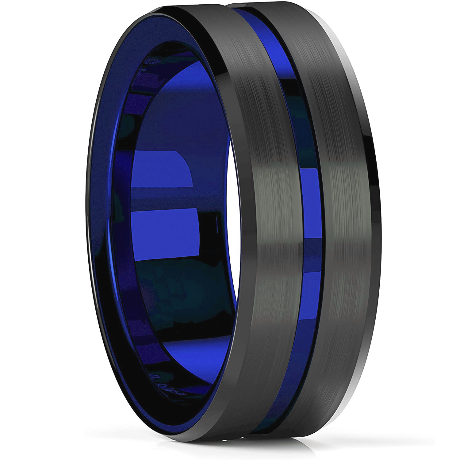 Fashion 8Mm Tungsten Carbide Ring Black Celtic Dragon Blue Carbon Fibre Ring Men Wedding B