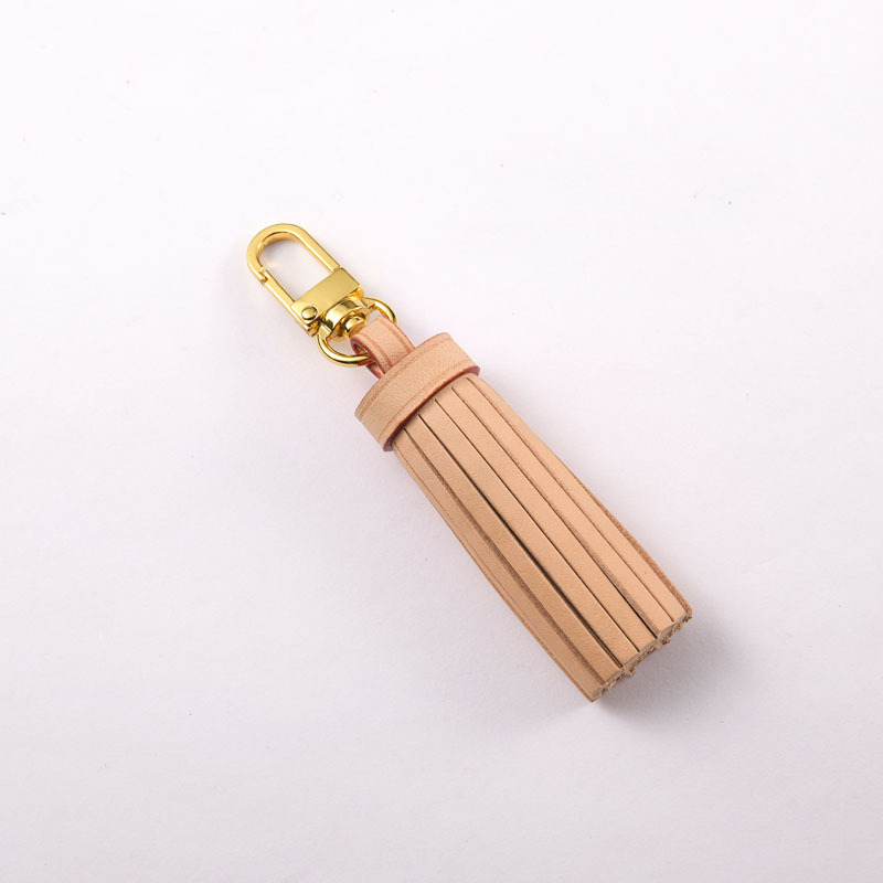 Real Vachetta Leather Tassel Bag Charm Accessories For Designer Handbag Decoration Hanging Key Charm Holder Purse Ornament 6 Colors